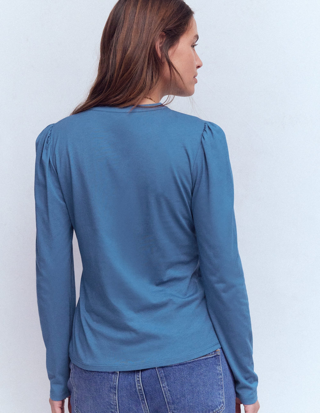 Supersoft Open Neck Henley-Denim Blue