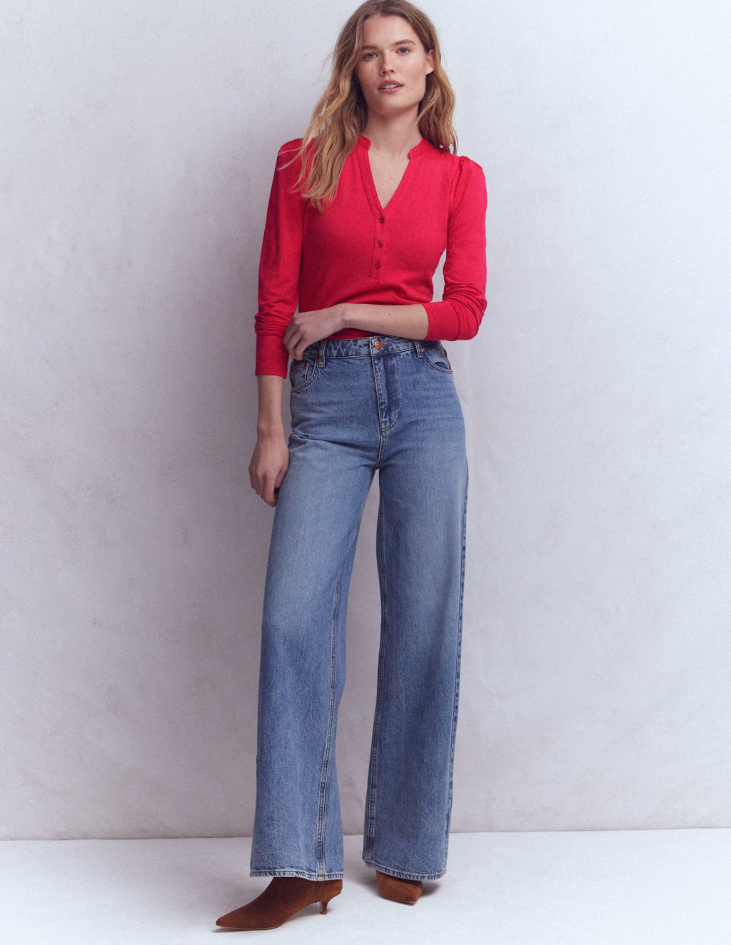 Supersoft Open Neck Henley-Pomegranate