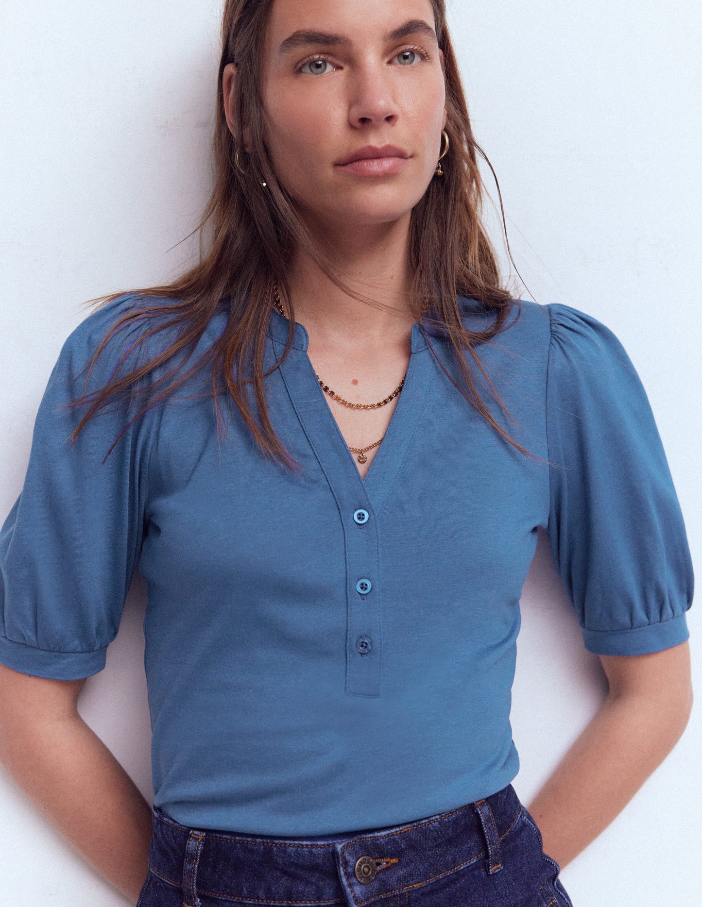 Supersoft Short Sleeve Henley-Denim Blue
