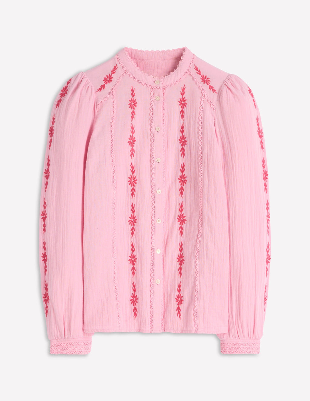 Rhea Trim Doublecloth Top-Formica Pink Embroidery