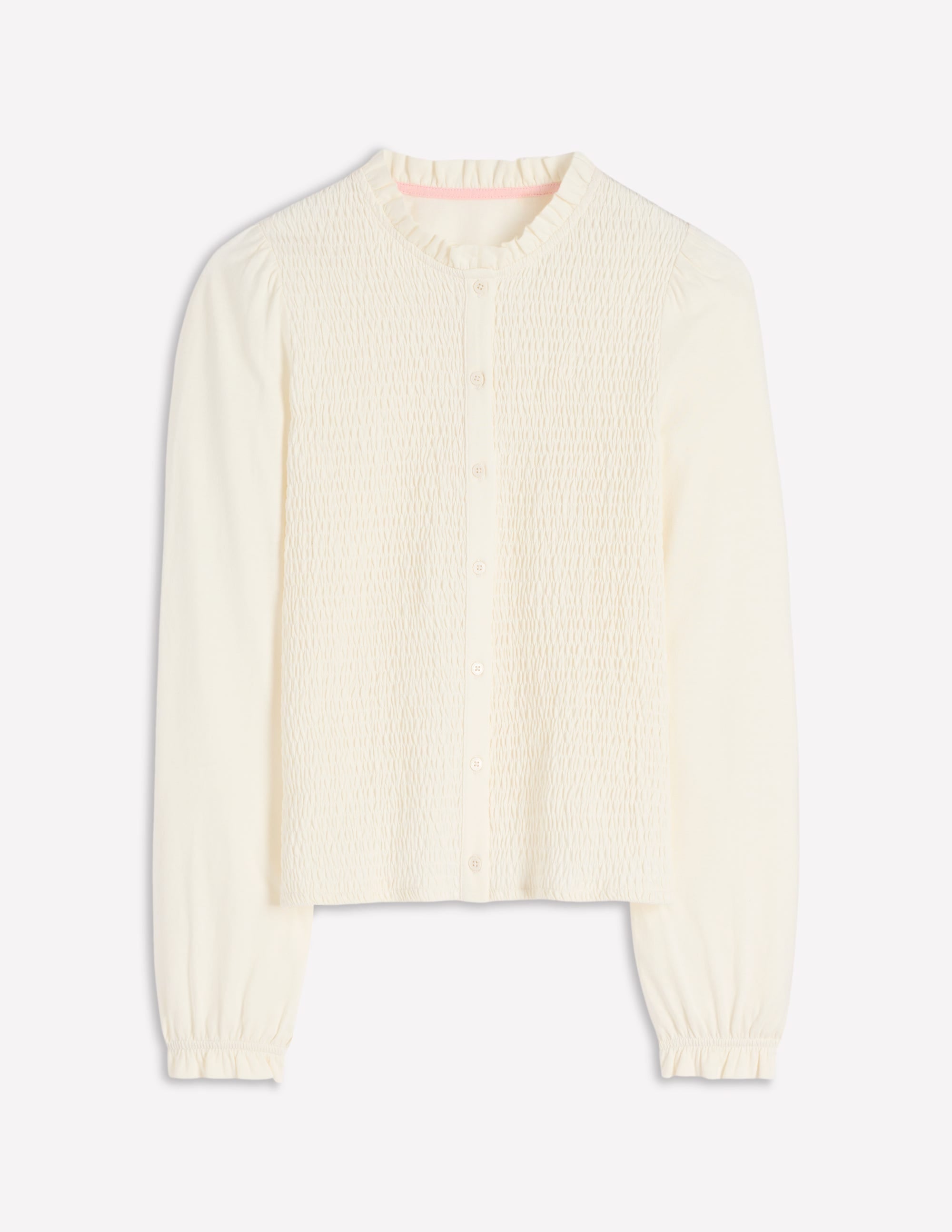 Supersoft Smocked button top-Ivory