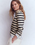 Ruffle Collar Mariner-Ivory and Navy Stripe