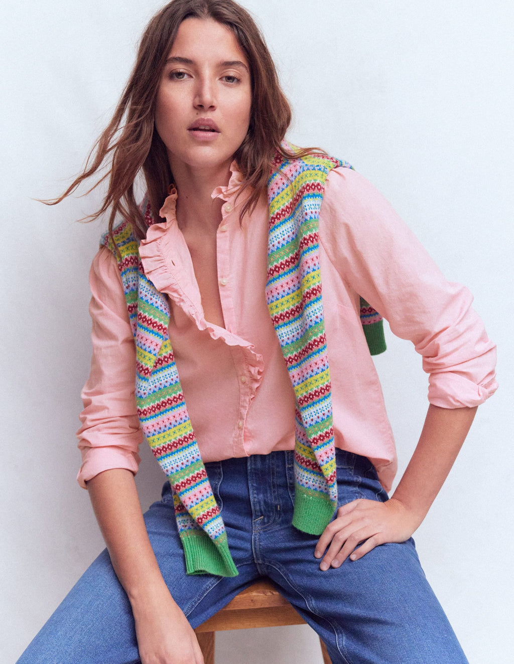 Isabel Ruffle Cotton Shirt-Spring Blossom Pink