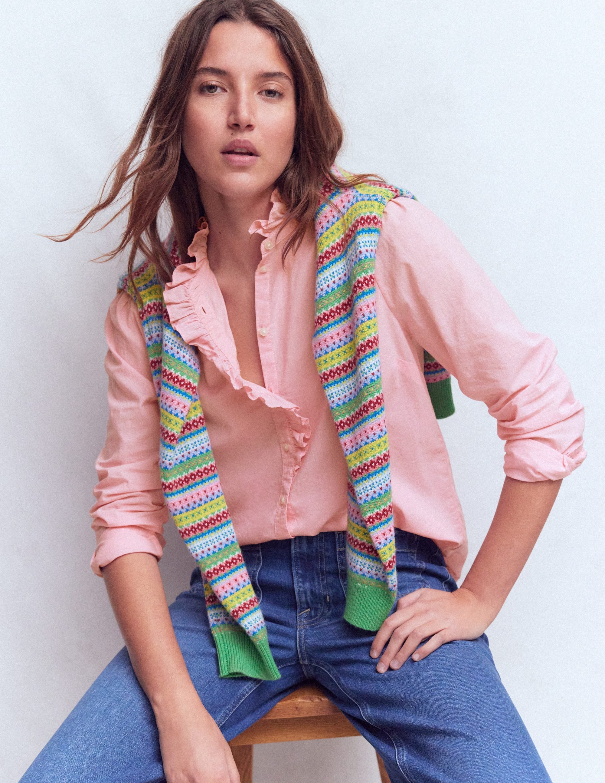 Isabel Ruffle Cotton Shirt-Spring Blossom Pink