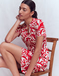 Naomi Short Sleeve Dress-Merida Red, Leafy Cascade Mono