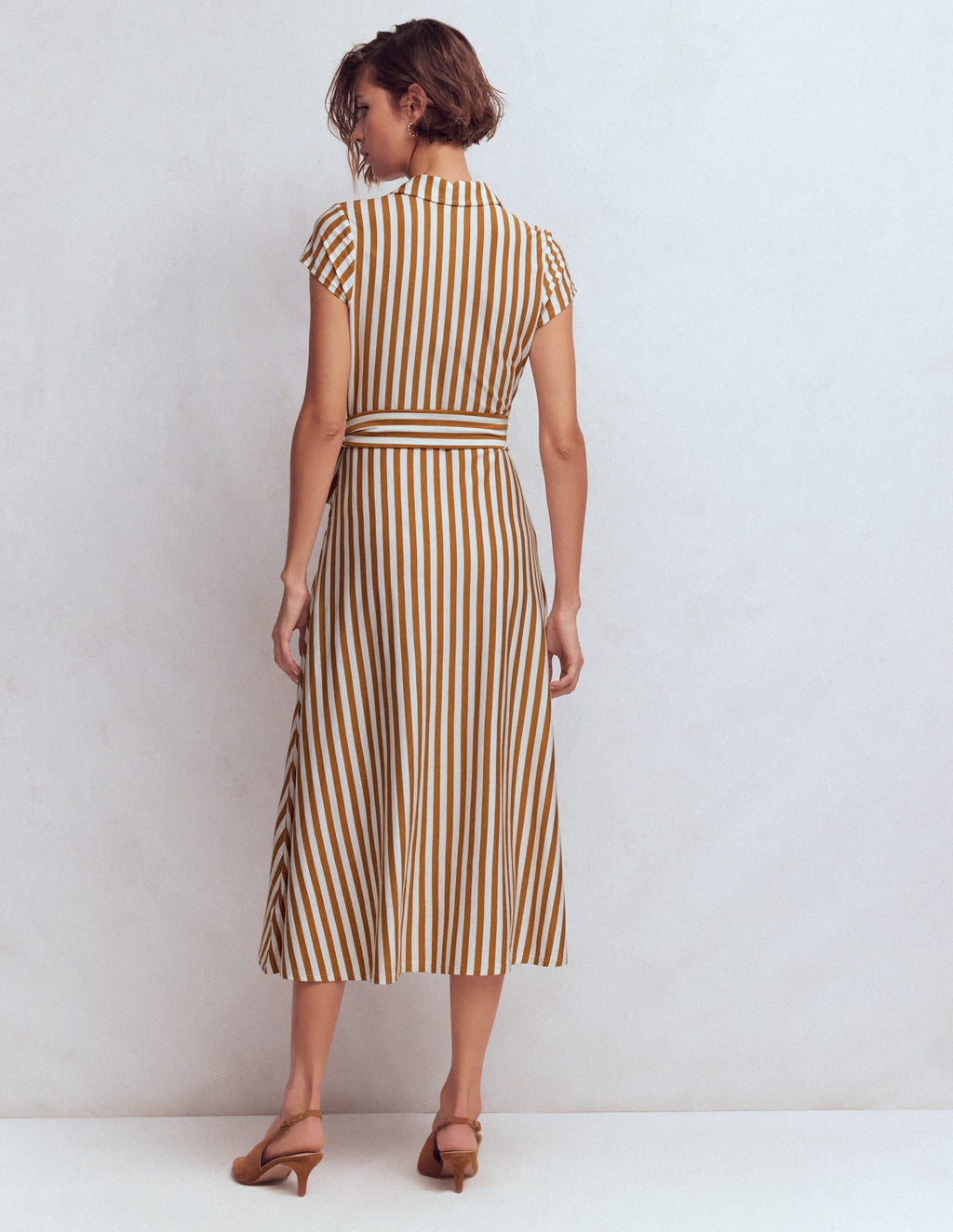 Marcia Jersey Shirt Dress-Cognac and Ivory Stripe