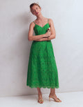 Empire Linen Broderie Dress-Rich Emerald Broderie