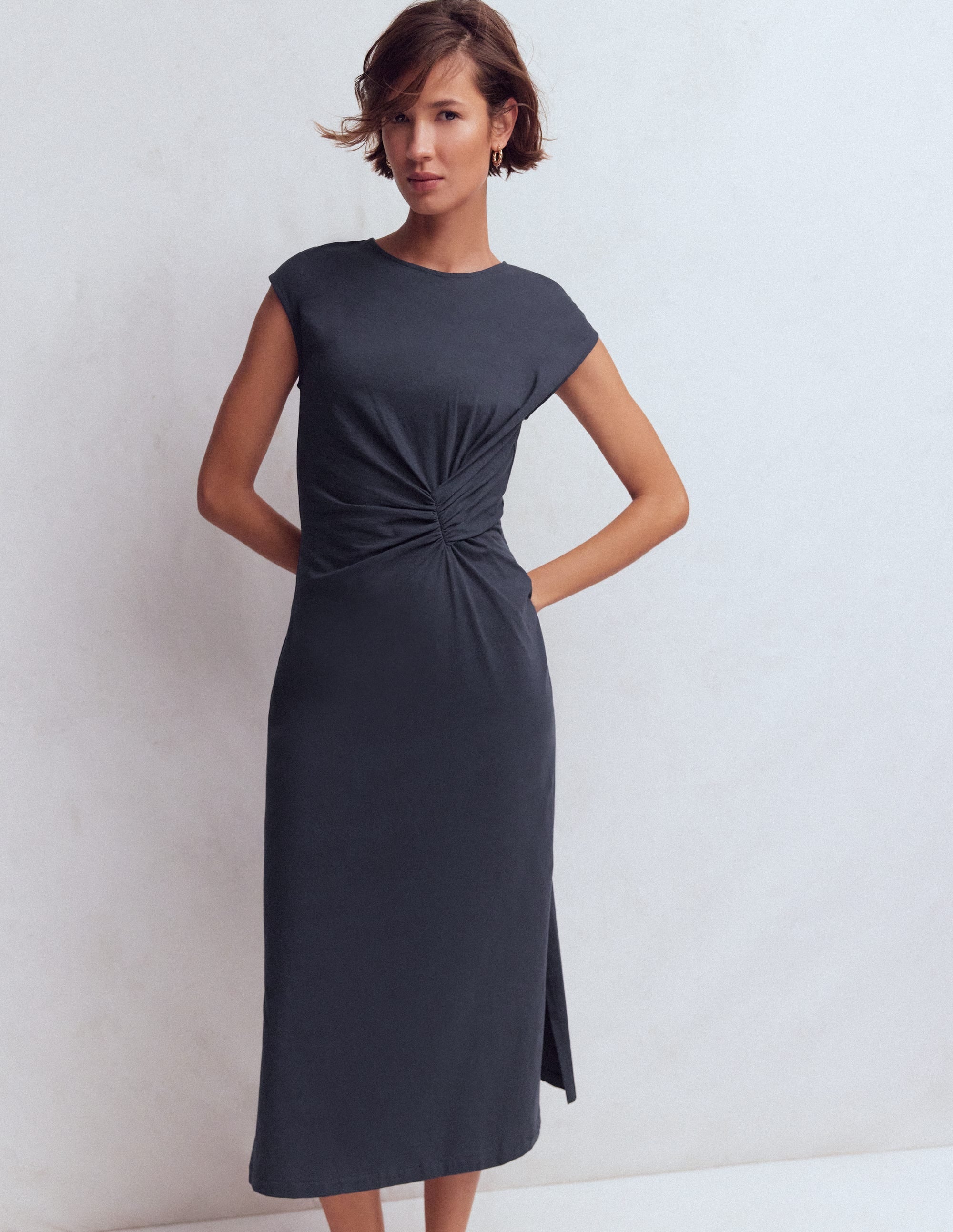 Delilah Twisted Midi Dress-Navy
