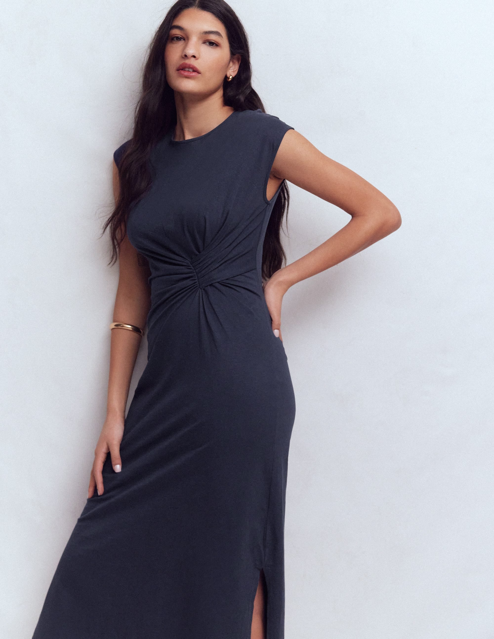 Delilah Twisted Midi Dress-Navy