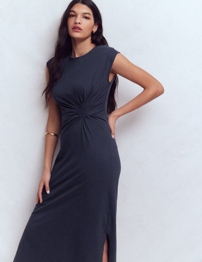 Delilah Twisted Midi Dress-Navy
