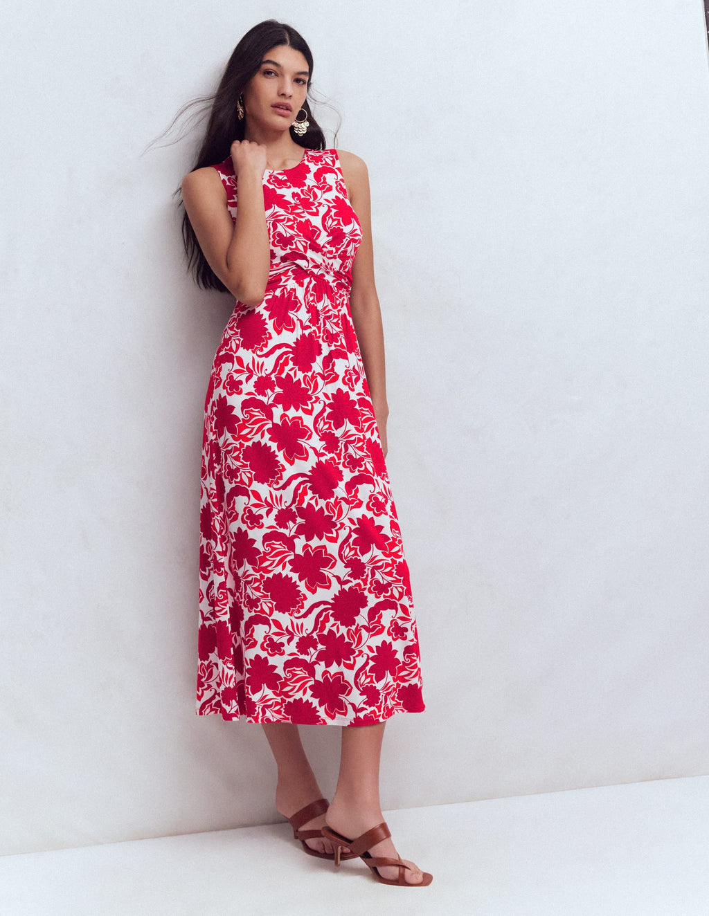 Zara Cross Waist Jersey Dress-Merida Red, Shadow Blossom
