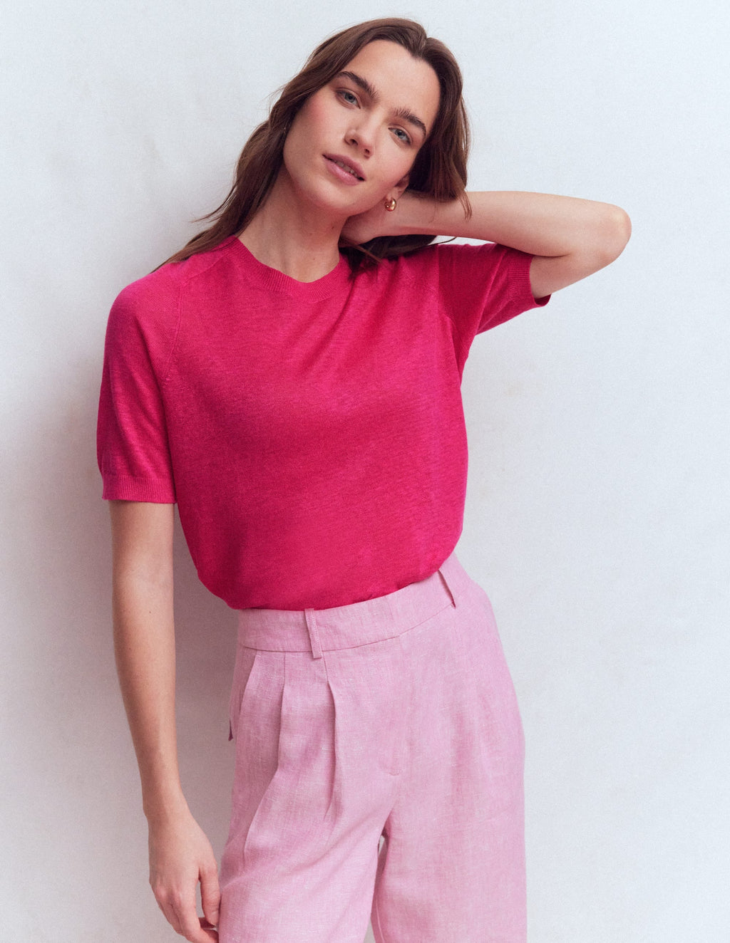 Agnes Linen Button T-Shirt-Pink Peony