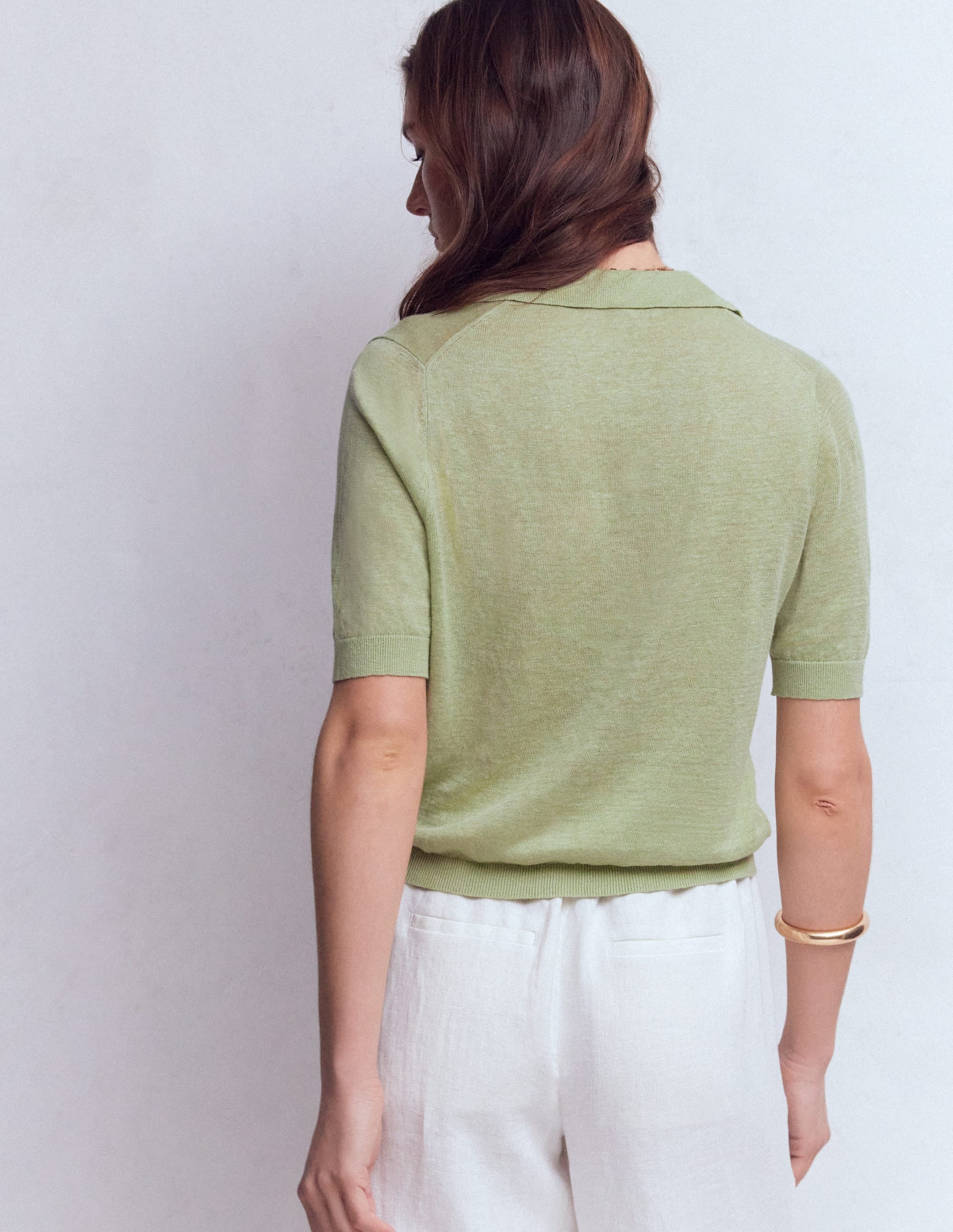 Agnes Collar Linen Cardigan-Green
