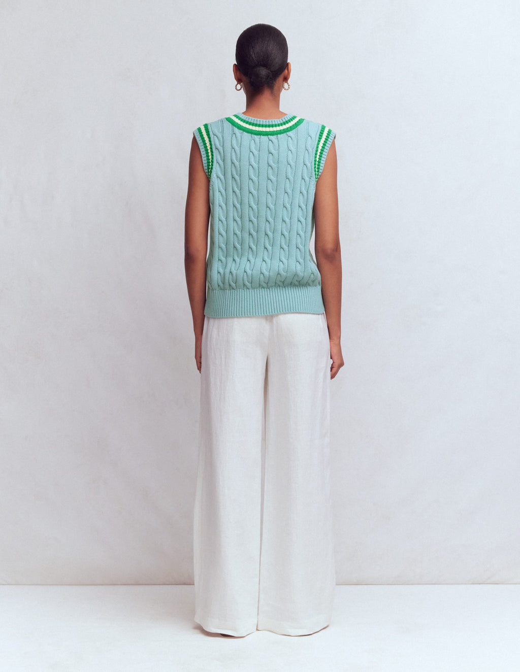 Maeve Cable V Neck Tank-Blue, Green