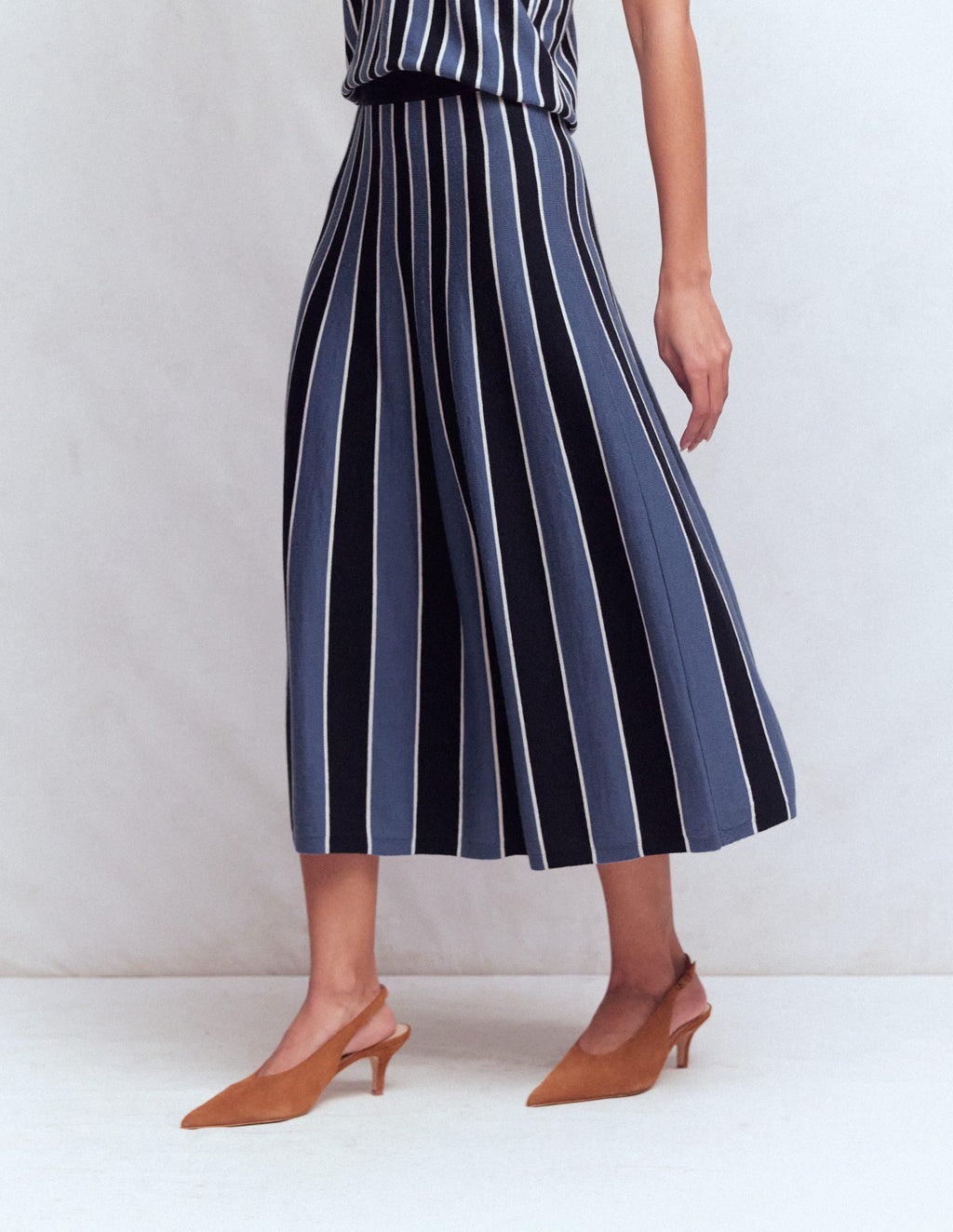 Liz Knitted Midi Skirt-Denim Blue Stripe