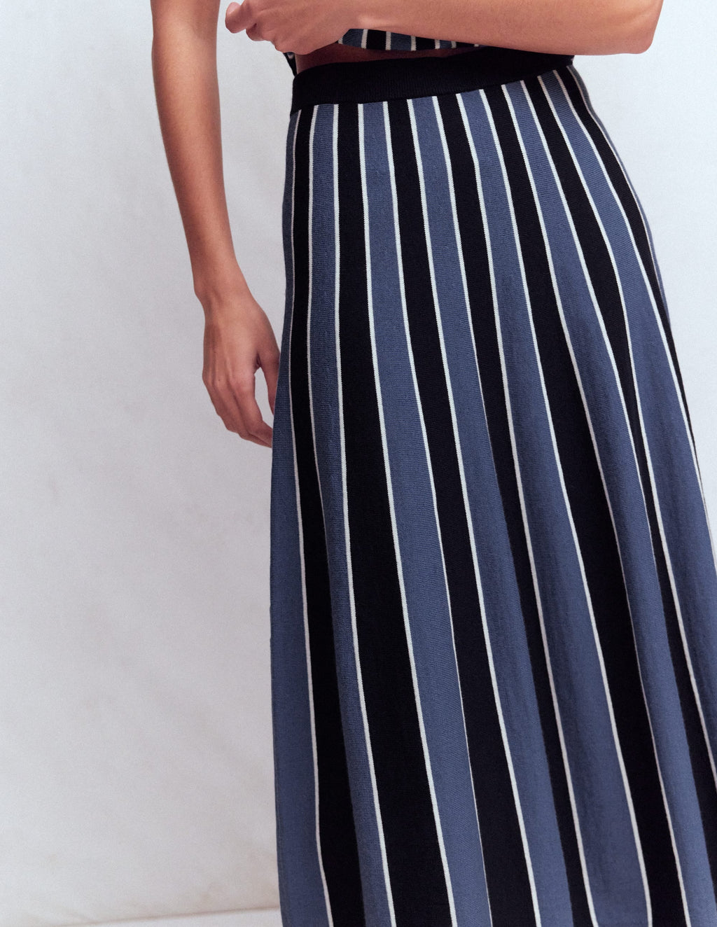 Liz Knitted Midi Skirt-Denim Blue Stripe
