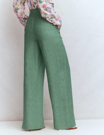 Belgravia Linen Pants-Aloe Green Chambray