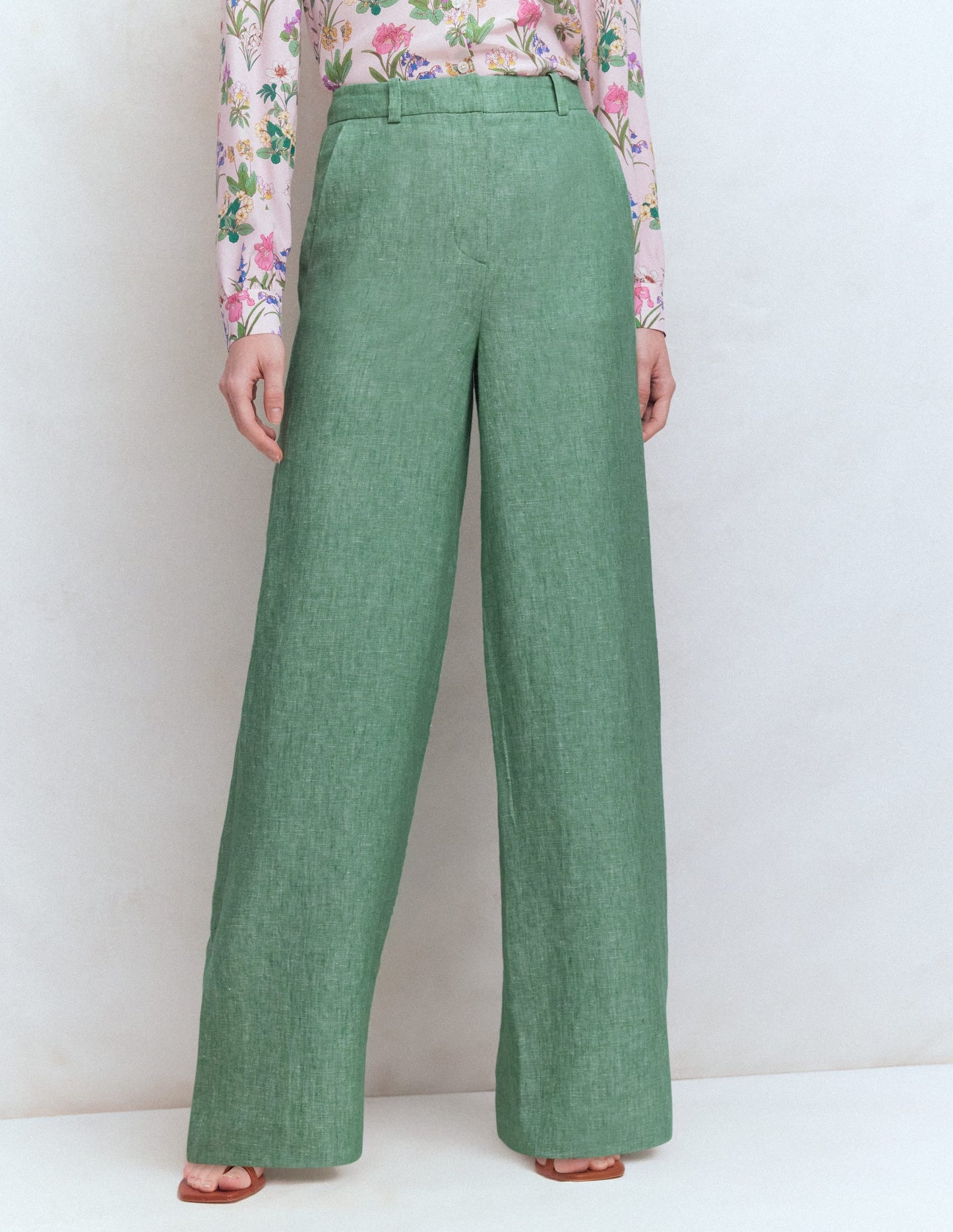 Belgravia Linen Pants-Aloe Green Chambray