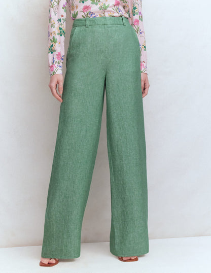 Belgravia Linen Pants-Aloe Green Chambray
