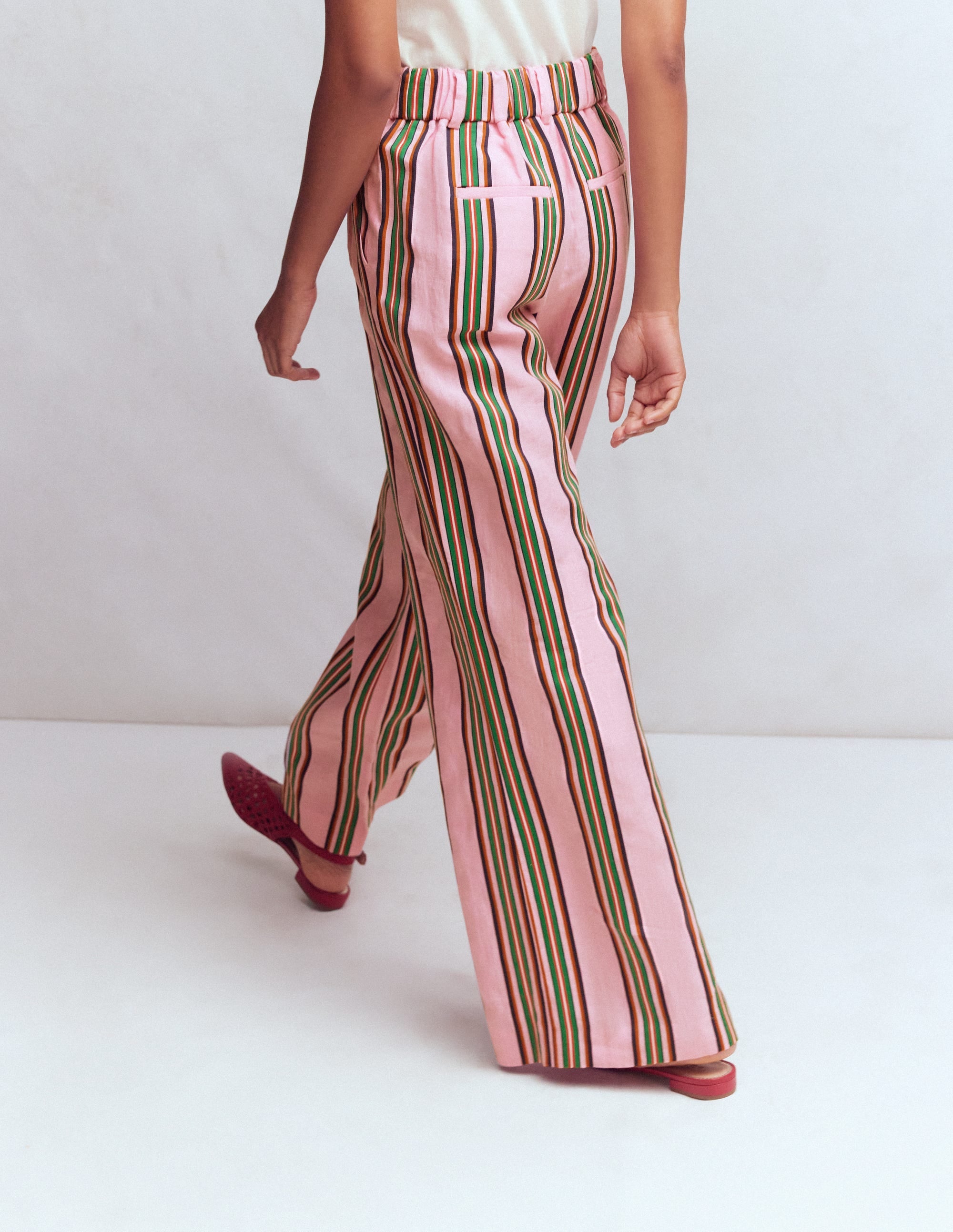 Kensington Linen Pants-Pink and Green Stripe