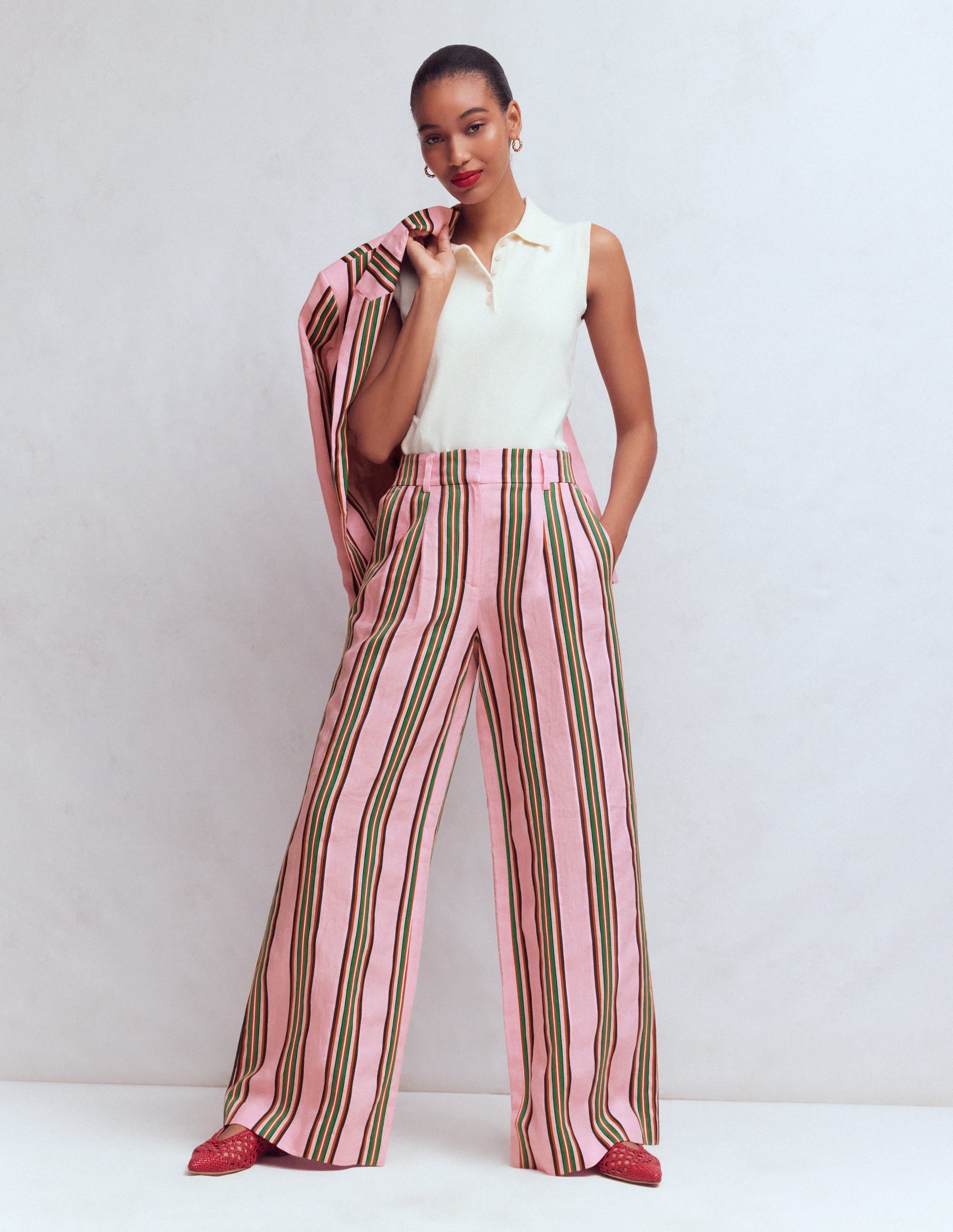 Kensington Linen Pants-Pink and Green Stripe
