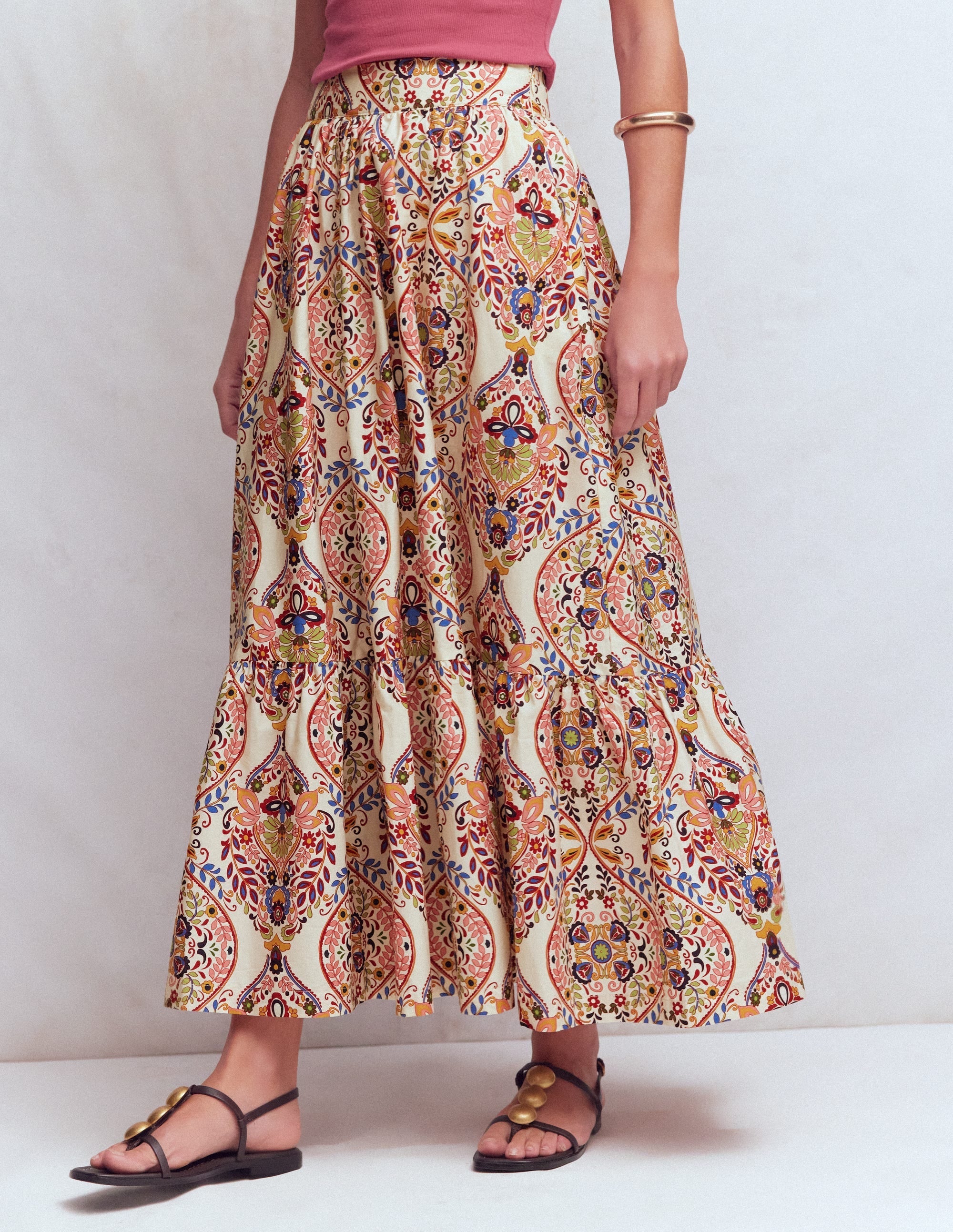 Abigail Poplin Maxi Skirt-Multi, Enchanted Gardenia