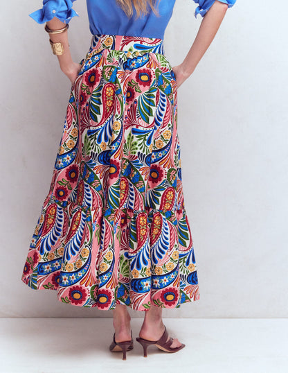 Abigail Poplin Maxi Skirt-Multi, Enchanted Paisley