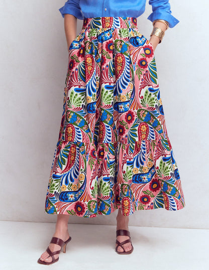 Abigail Poplin Maxi Skirt-Multi, Enchanted Paisley