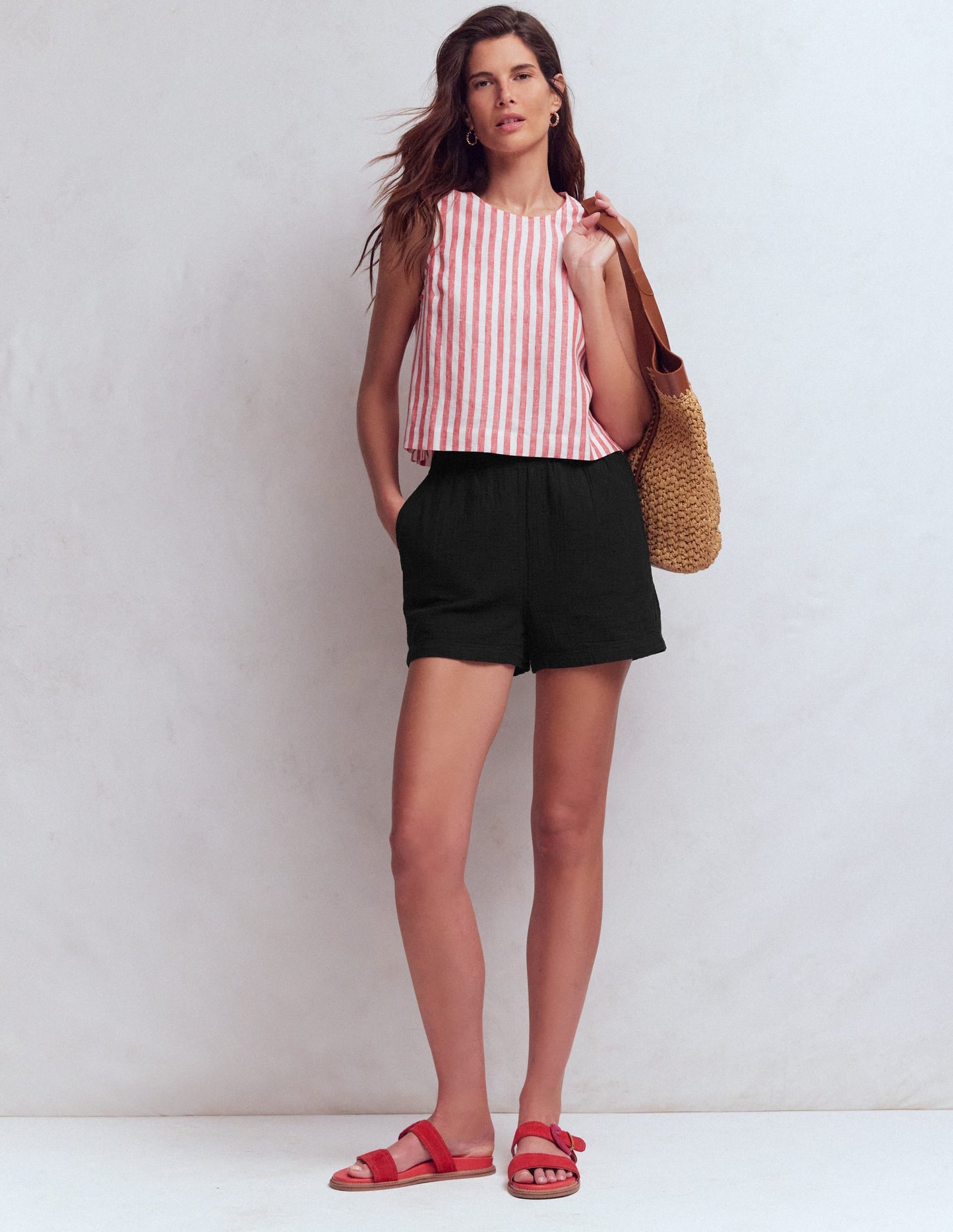 Pull On Double Cloth Shorts-Black