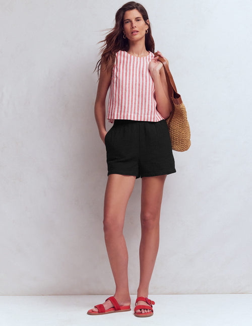 Pull On Double Cloth Shorts-Black