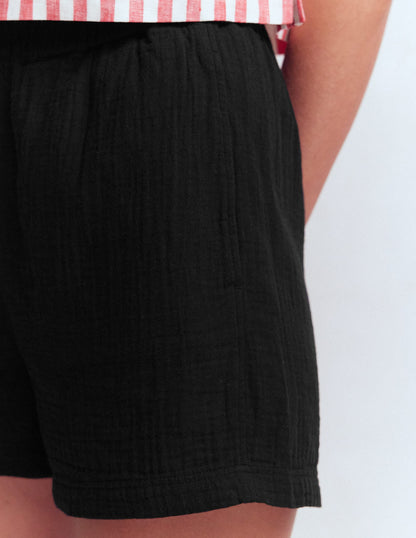 Pull On Double Cloth Shorts-Black