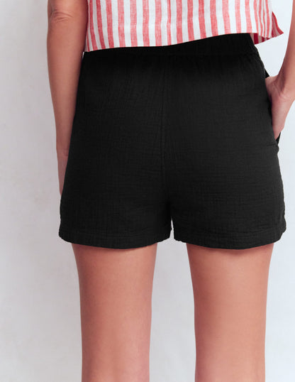 Pull On Double Cloth Shorts-Black