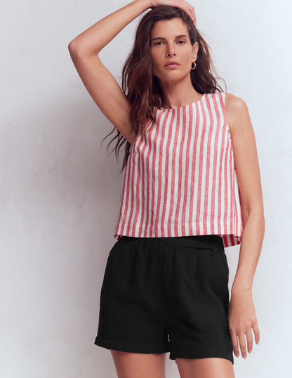 Pull On Double Cloth Shorts-Black