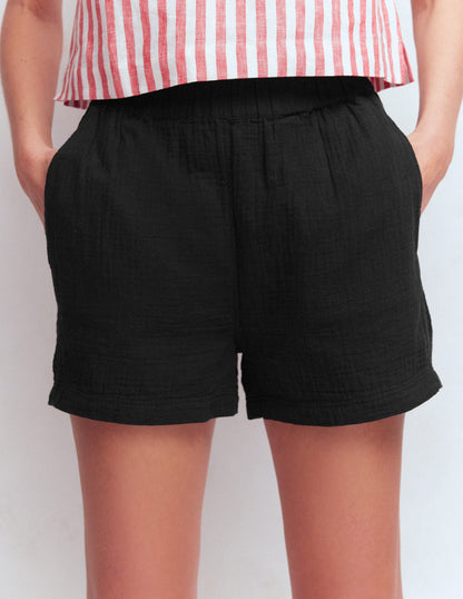 Pull On Double Cloth Shorts-Black