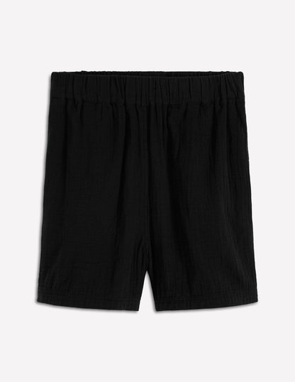 Pull On Double Cloth Shorts-Black