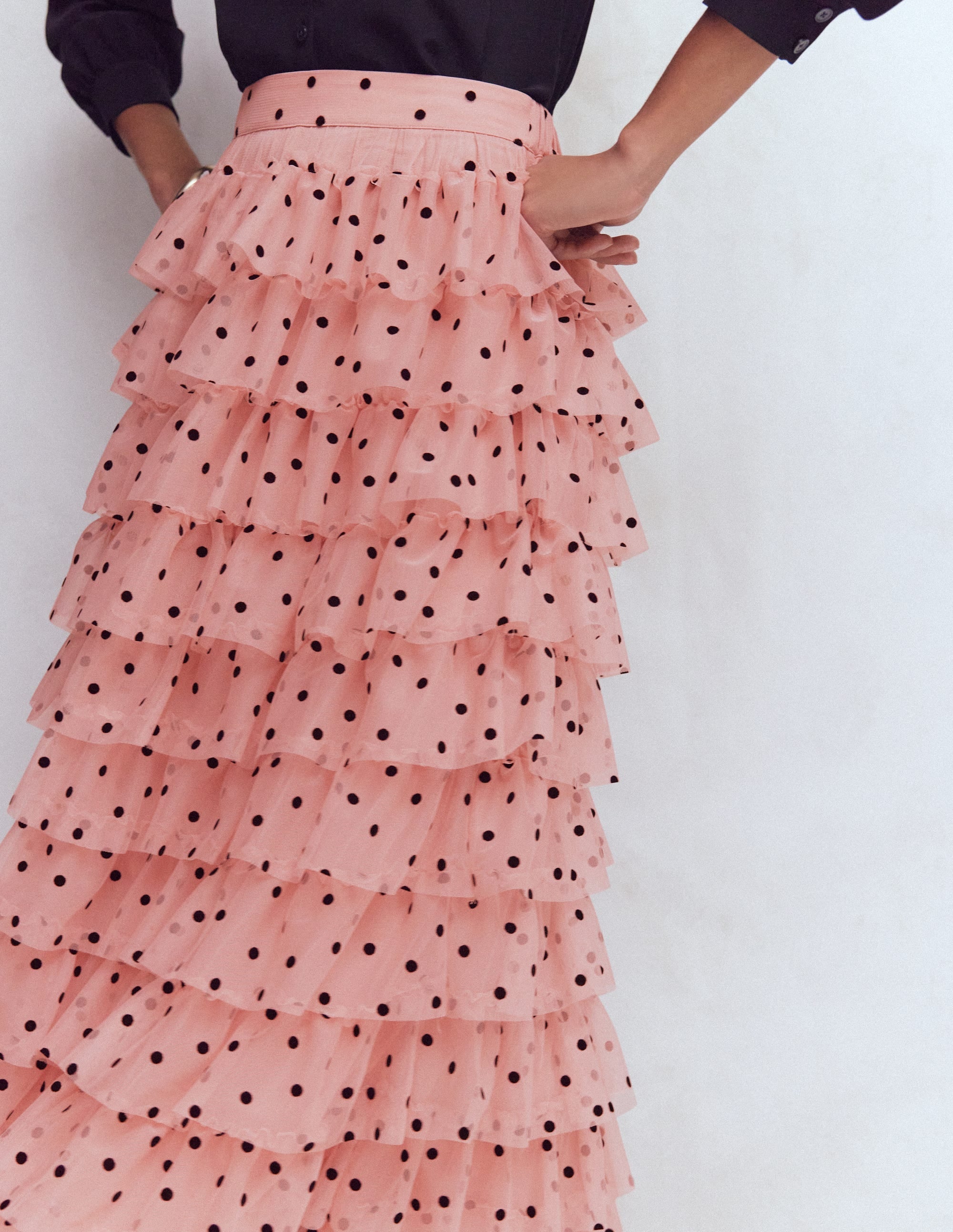 Tulle Tiered Skirt-Pink Painted Dot