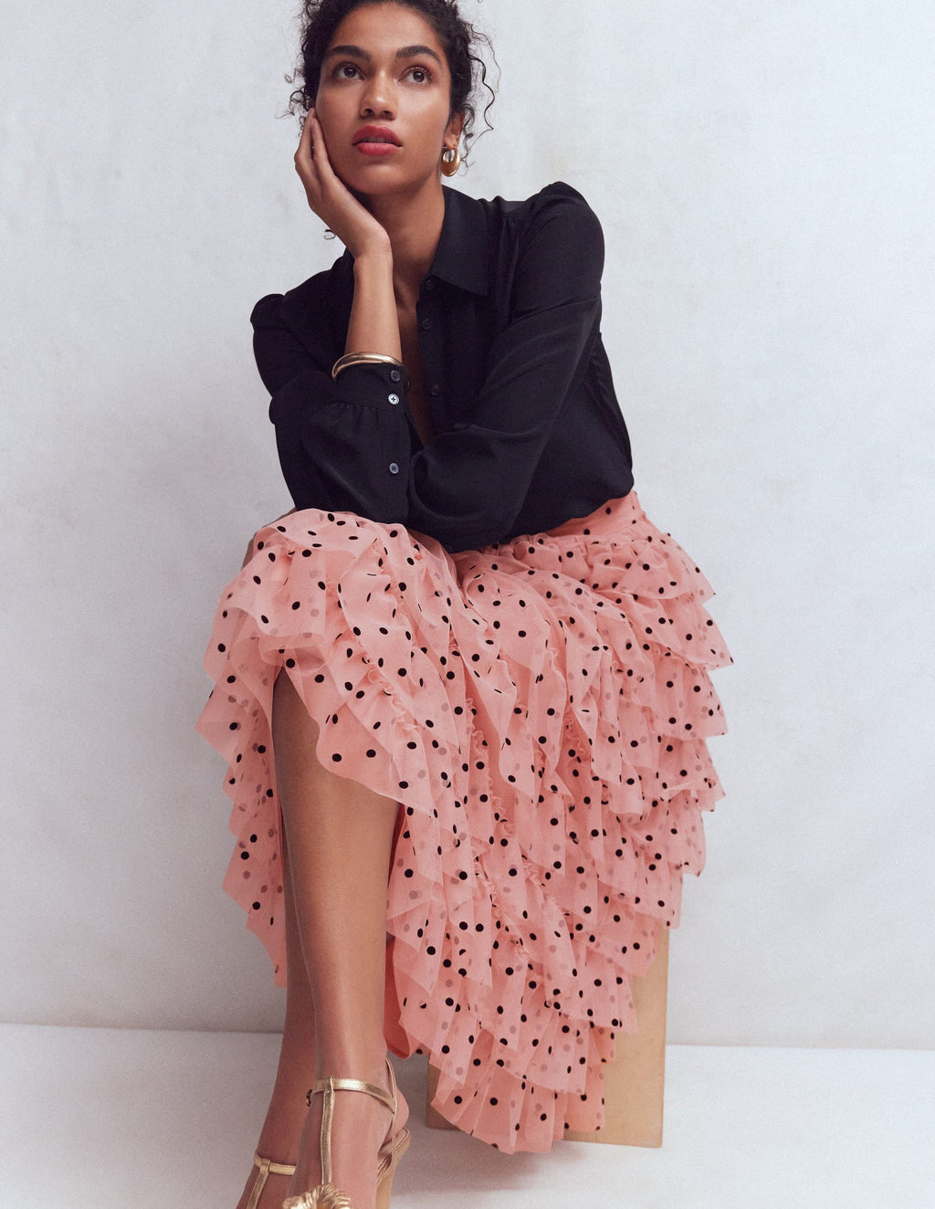 Tulle Tiered Skirt-Pink Painted Dot