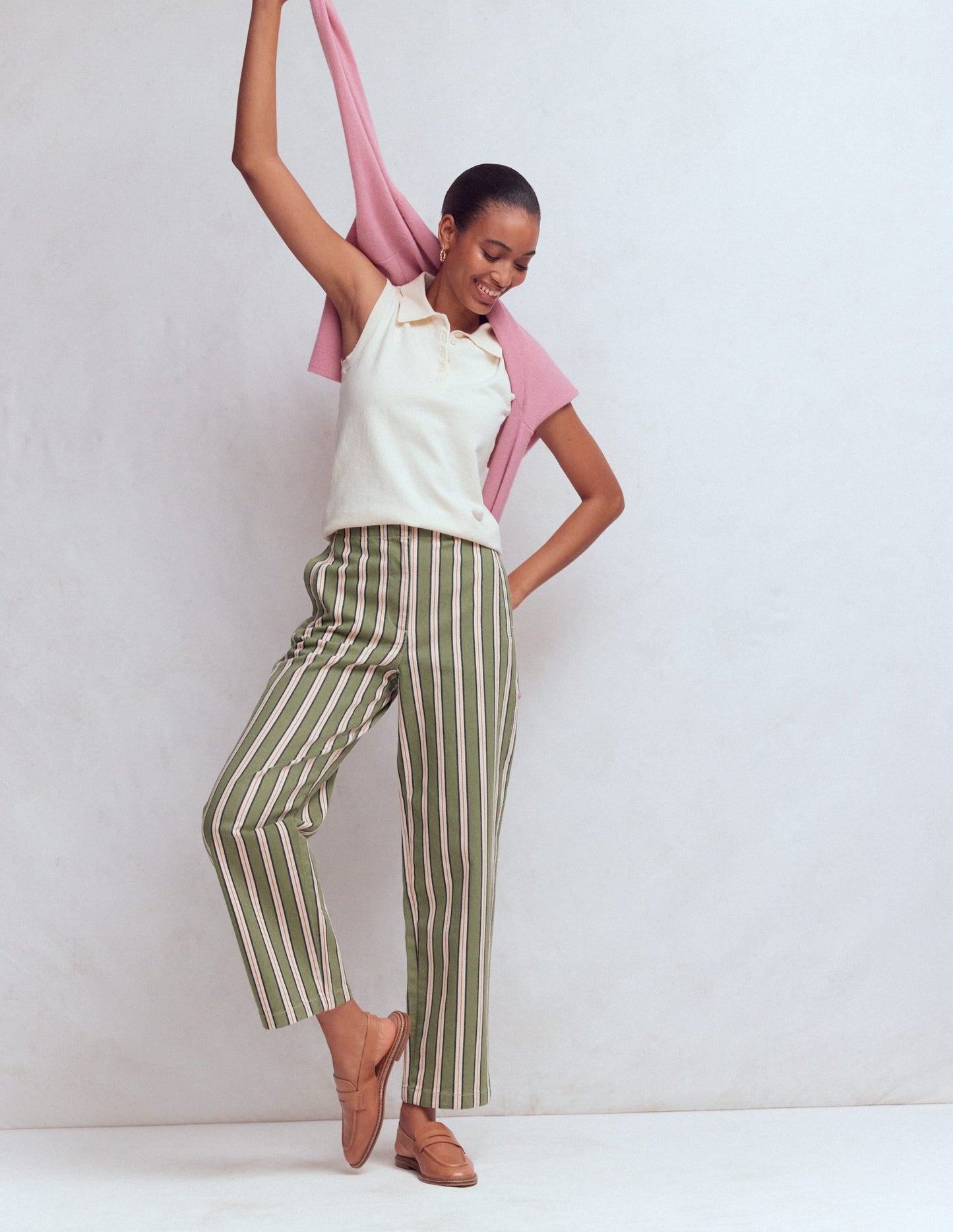 Barrel Leg Chino Pants-Green, Navy, Pink Stripe