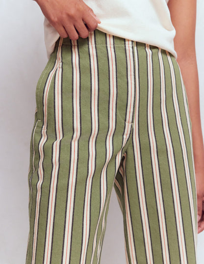 Barrel Leg Chino Pants-Green, Navy, Pink Stripe