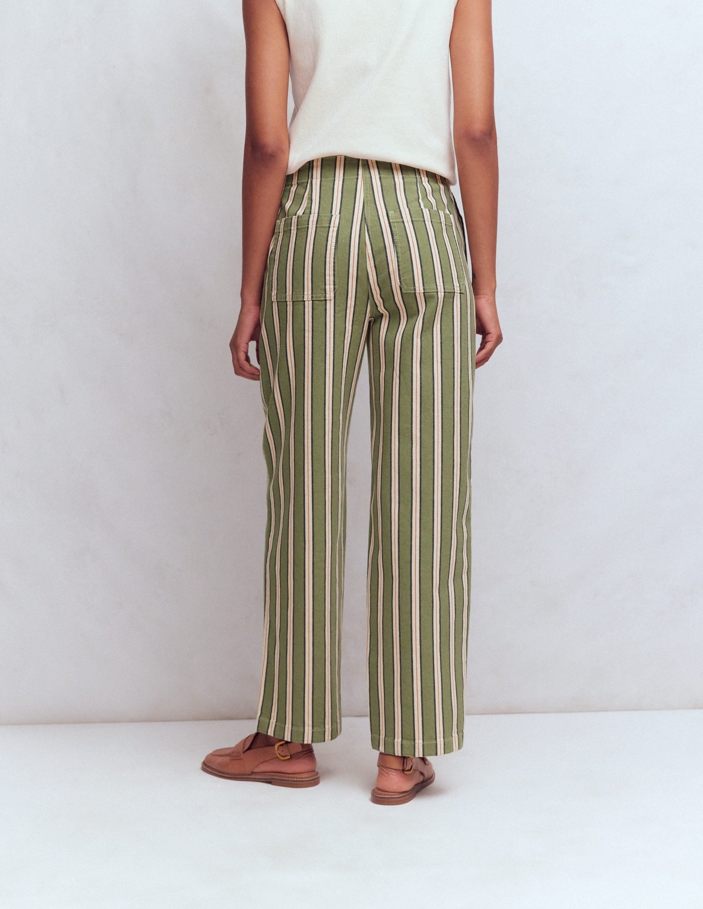 Barrel Leg Chino Pants-Green, Navy, Pink Stripe