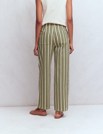 Barrel Leg Chino Pants-Green, Navy, Pink Stripe