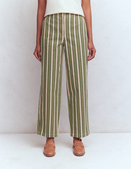 Barrel Leg Chino Pants-Green, Navy, Pink Stripe