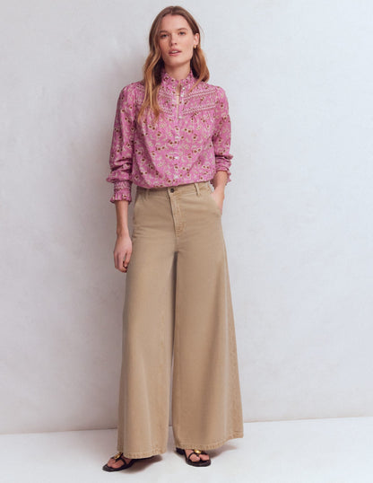 High Rise Palazzo Jeans-Cappuccino