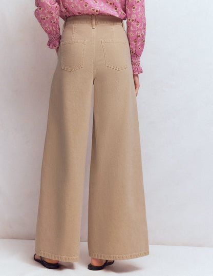 High Rise Palazzo Jeans-Cappuccino