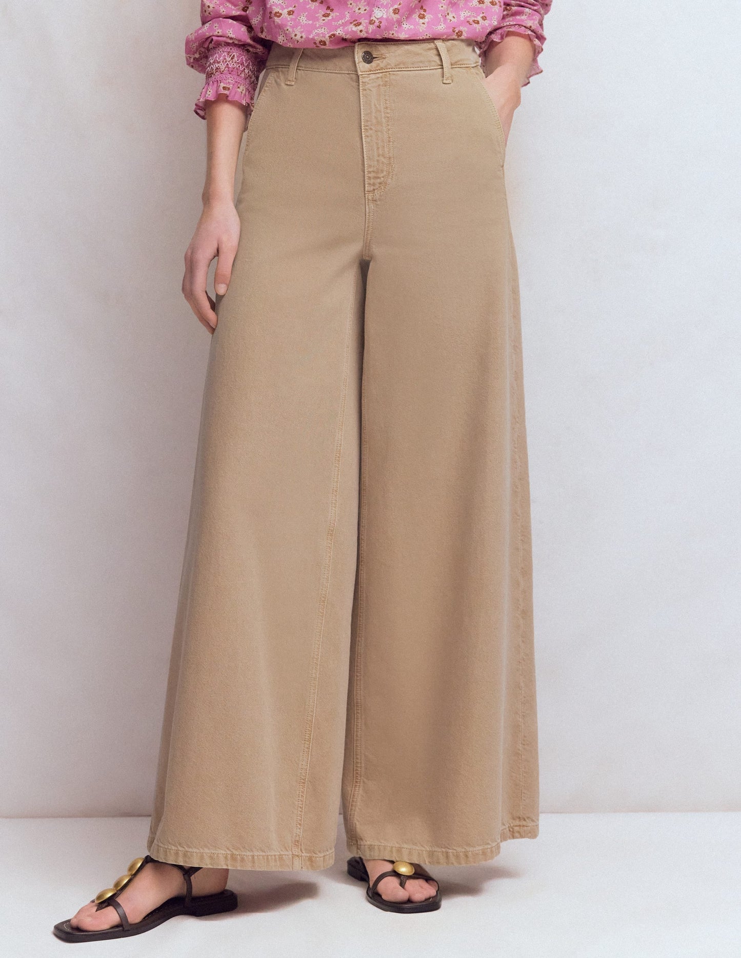 High Rise Palazzo Jeans-Cappuccino