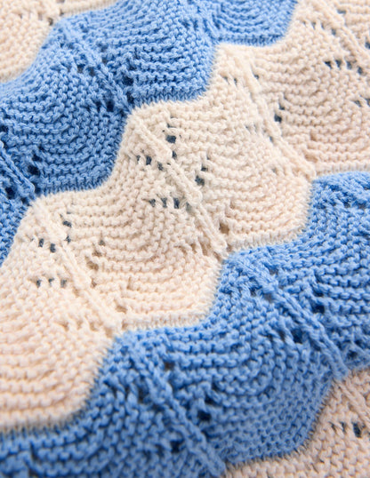 Knitted Pointelle Shorts-Blue, White