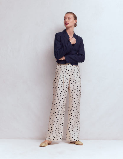 Mayfair Linen Pants-Ivory, Painted Dot