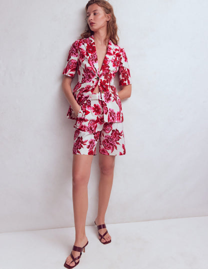 Chelsea Belted Tailored Shorts-Sangria Sunset, Floral Print