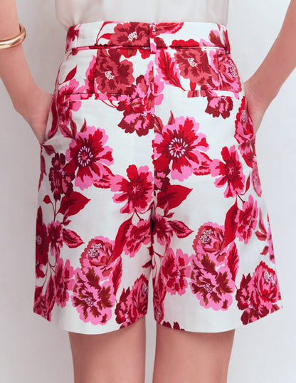 Chelsea Belted Tailored Shorts-Sangria Sunset, Floral Print
