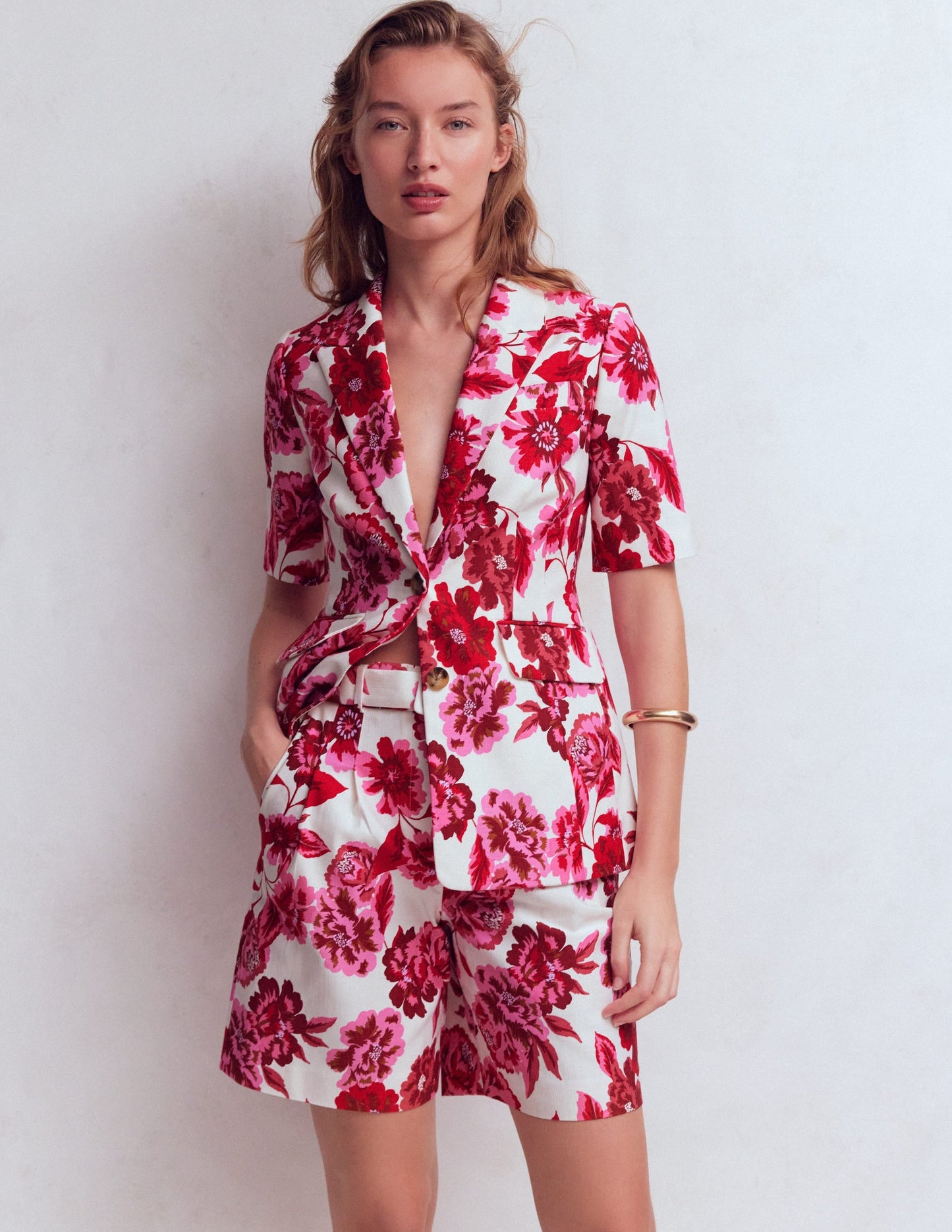 Chelsea Belted Tailored Shorts-Sangria Sunset, Floral Print